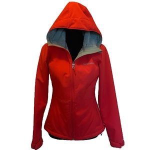 Columbia fleece lined hooded windbreaker orange size XS